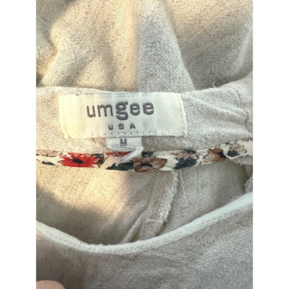 Umgee Linen Blend Crochet Side Panel Puff Sleeve Boho Top M - Picture 6 of 7
